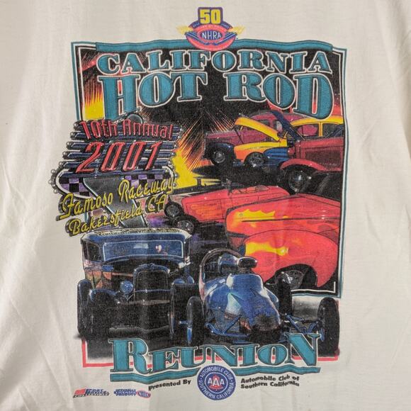 Vtg 2001 Mens Drag Racing Large T-Shirt POOR NHRA AAA 10th Hotrod Reunion Fomoso - Picture 3 of 9